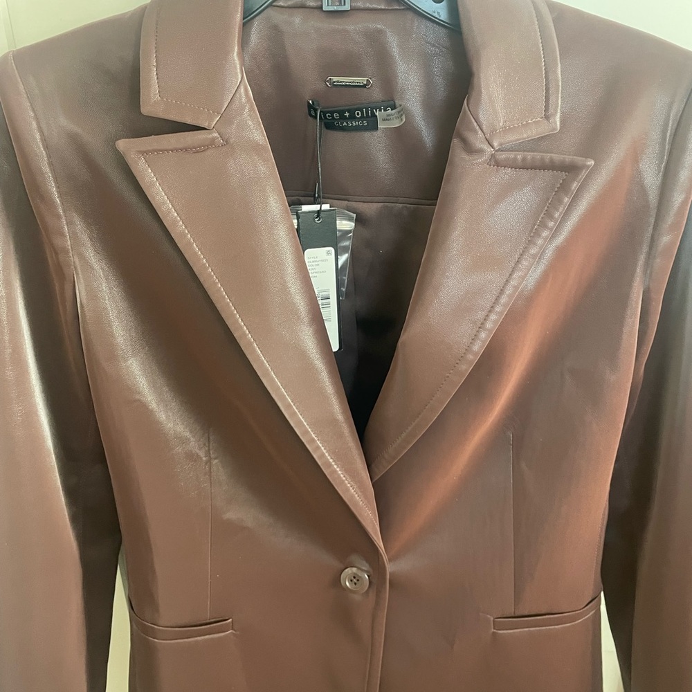 Alice + Olivia Chocolate Brown faux leather blazer - Picture 3 of 5